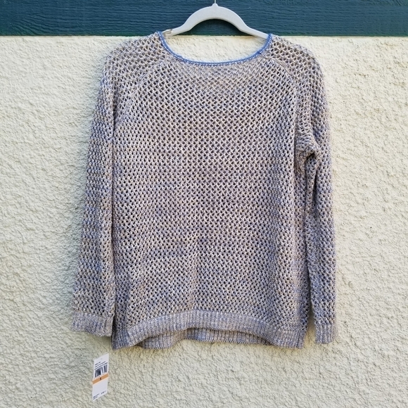 NWT John Paul Richard open stitch sweater rattan beige and dark chambray small - Picture 2 of 6